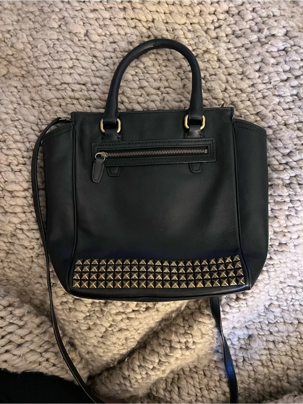 Coach Black Leather Satchel with Gold Stud Trim